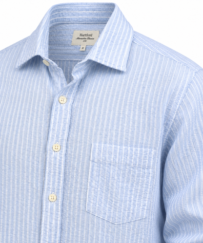 Chemise Paul en seersucker rayé bleu ciel – Hartford