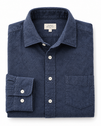 Chemise homme PAUL en flanelle de coton bleu marine – Hartford