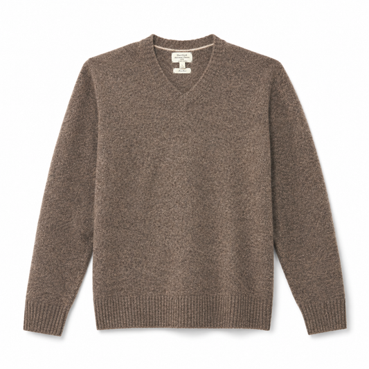 Pull Homme Col V en Laine Marron Chiné Seamless Vee – Hartford