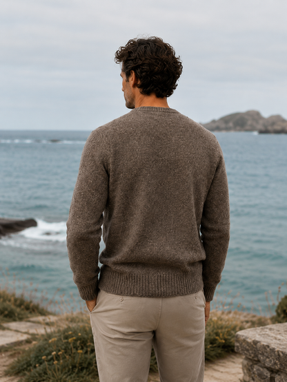 Pull Homme Col V en Laine Marron Chiné Seamless Vee – Hartford