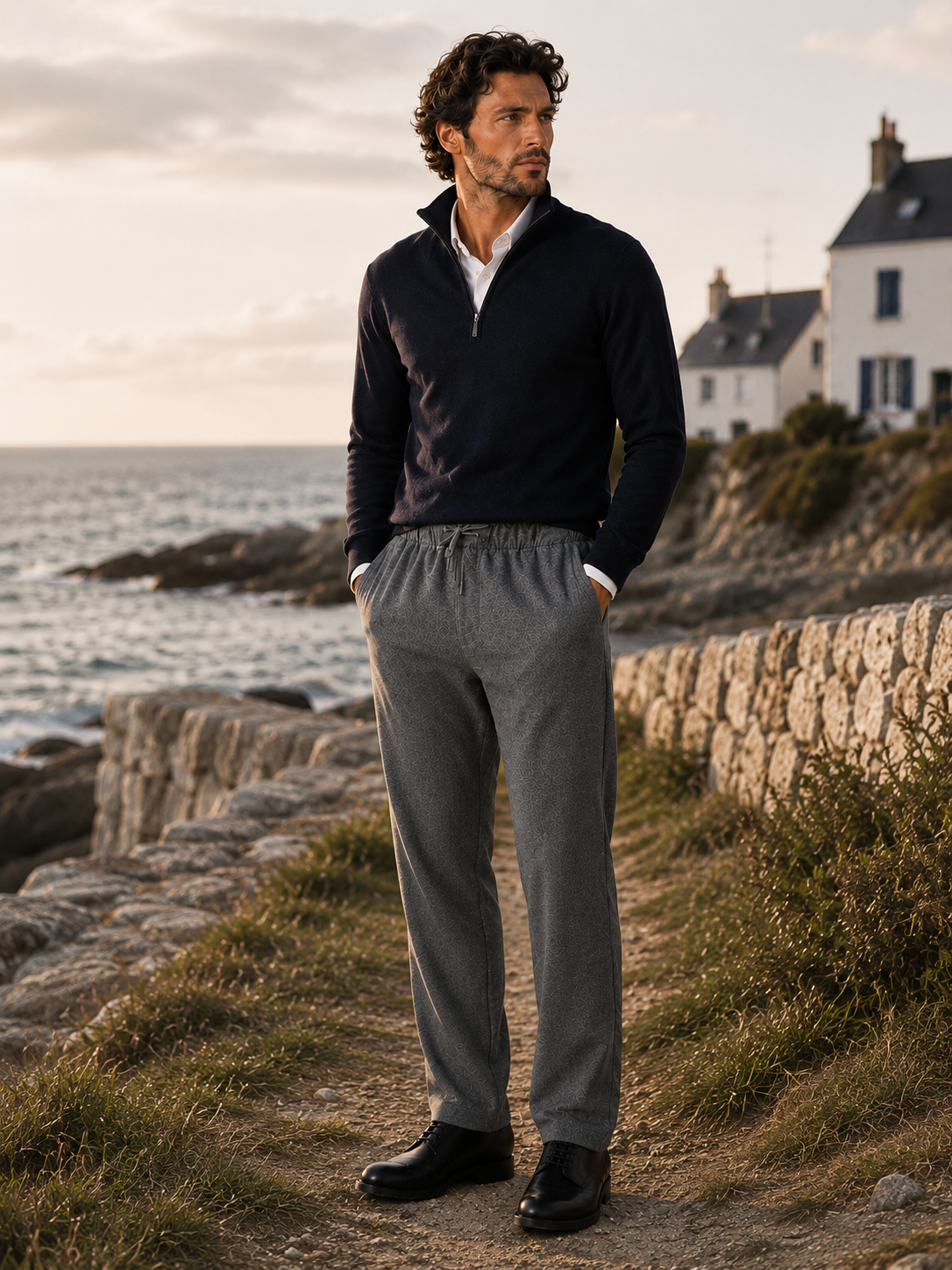Pantalon Homme en Flanelle de Laine Bleu gris Joggy – Hartford
