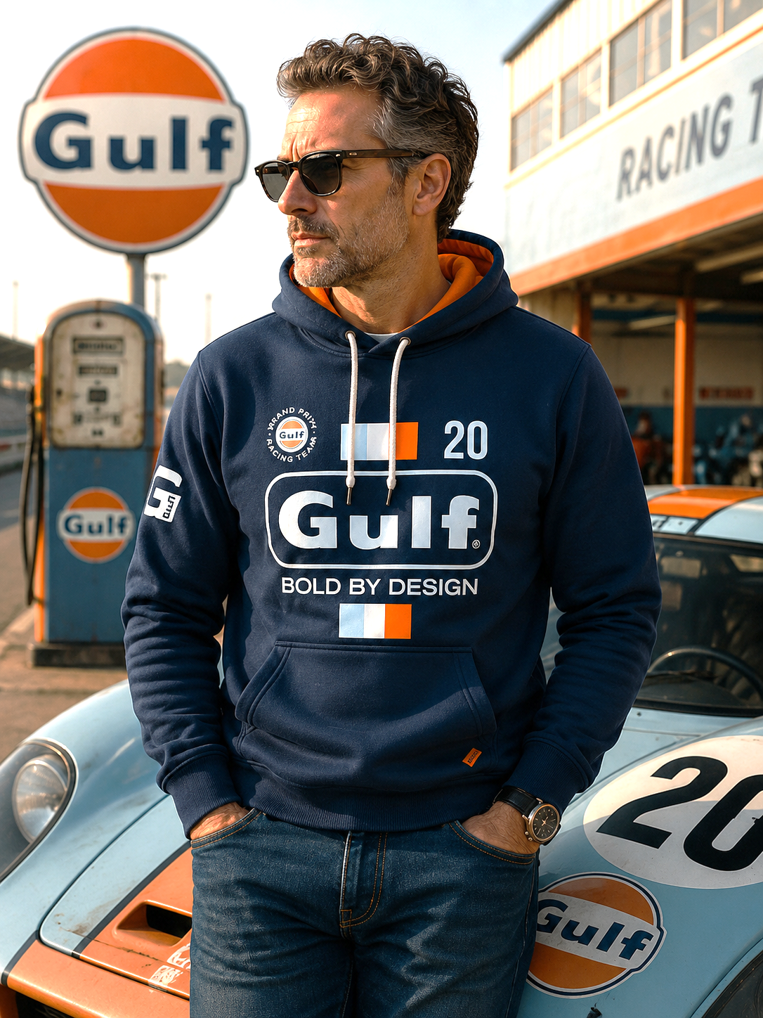 Hoodie pocket Bold Ecru GULF Navy