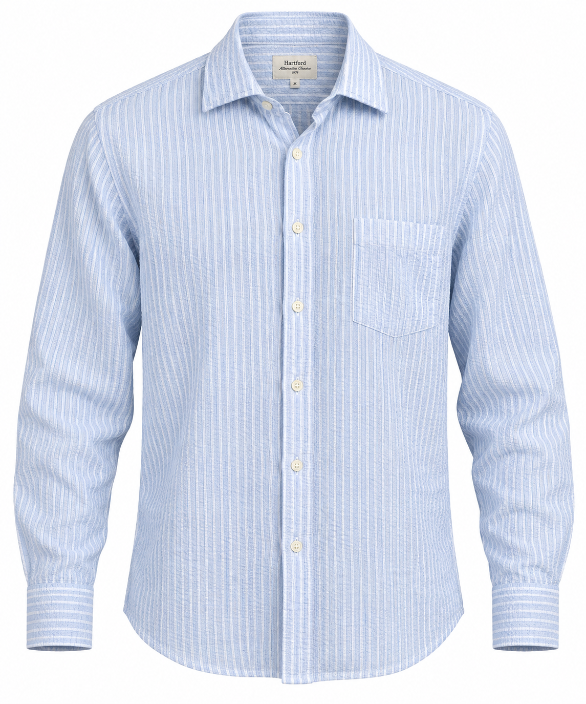 Chemise Paul en seersucker rayé bleu ciel – Hartford