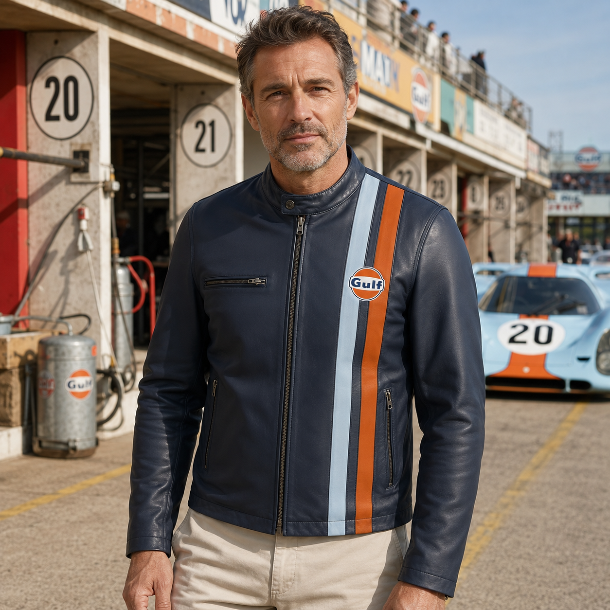 Veste Cuir Gulf Roadmaster bleu