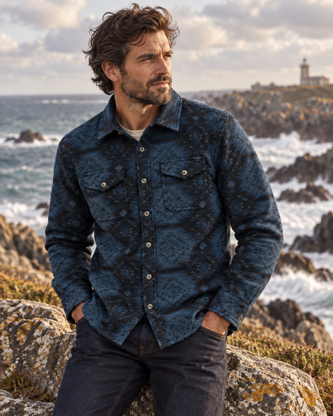 Chemise Allman Iron & Resin indigo portée style heritage sur la Côte Sauvage