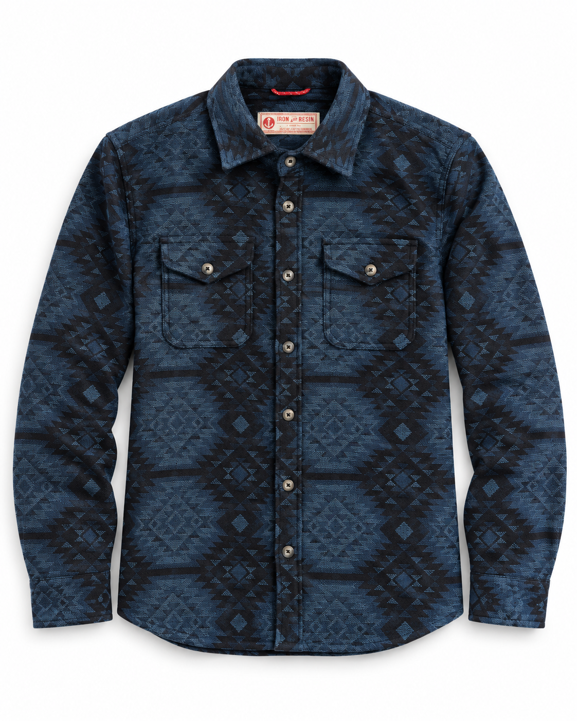 Chemise Allman indigo Iron & Resin en coton Jacquard vue de face