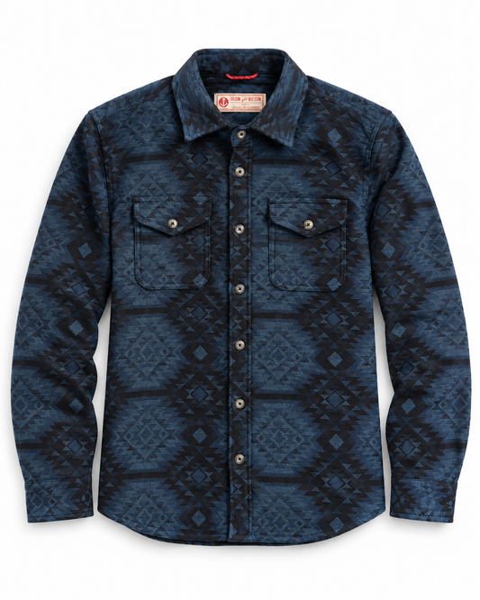 Chemise Allman indigo Iron & Resin en coton Jacquard vue de face