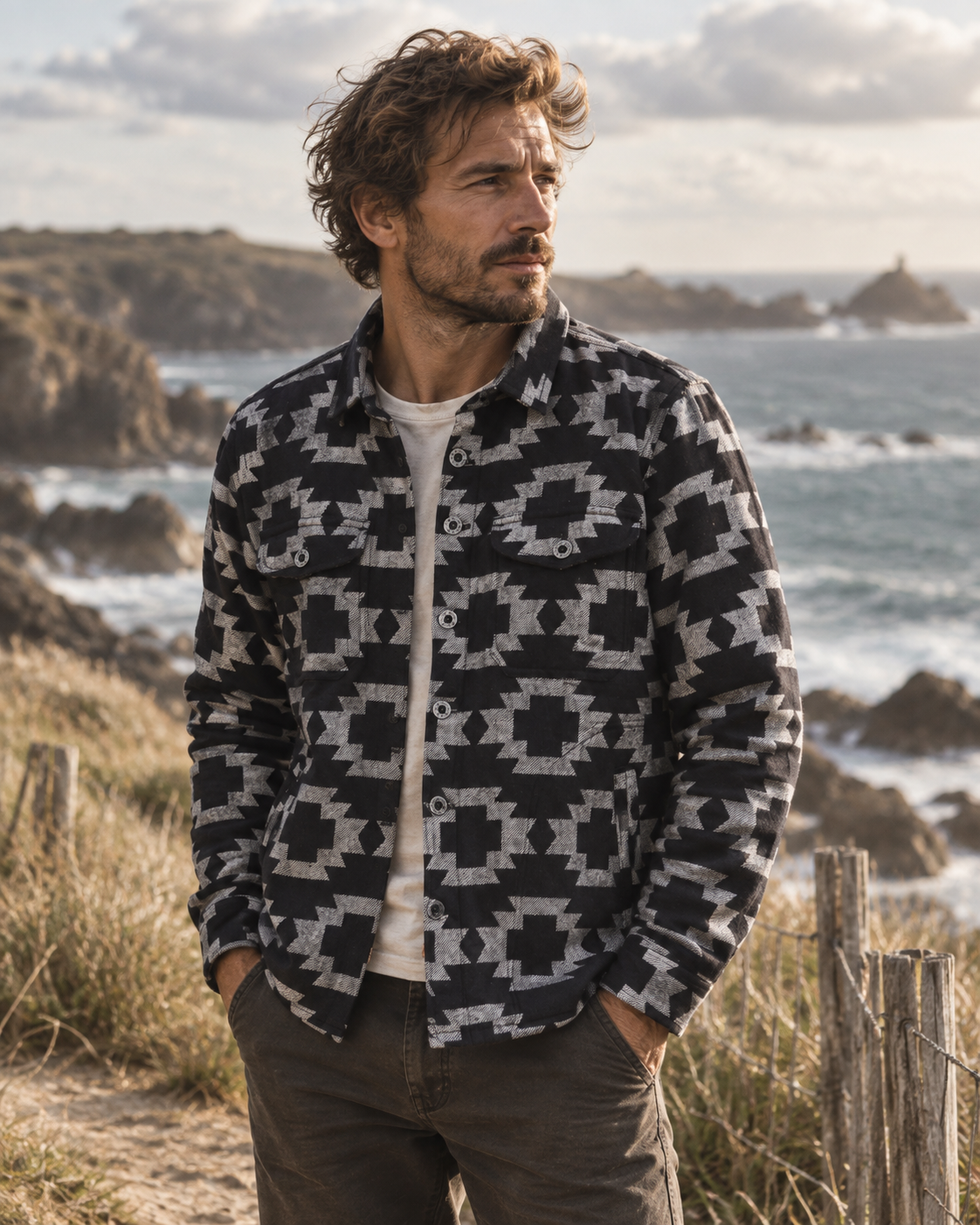Chemise Masterson Iron & Resin portée style biker sur la Côte Sauvage
