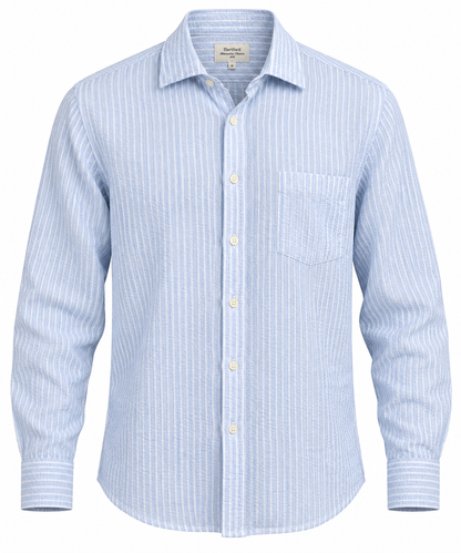 Chemise Paul en seersucker rayé bleu ciel – Hartford