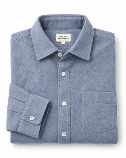 Chemise homme PAUL en flanelle de coton bleue - Hartford