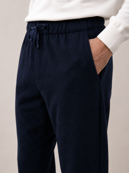 Pantalon Homme en Flanelle de Laine Bleu Marine Joggy – Hartford