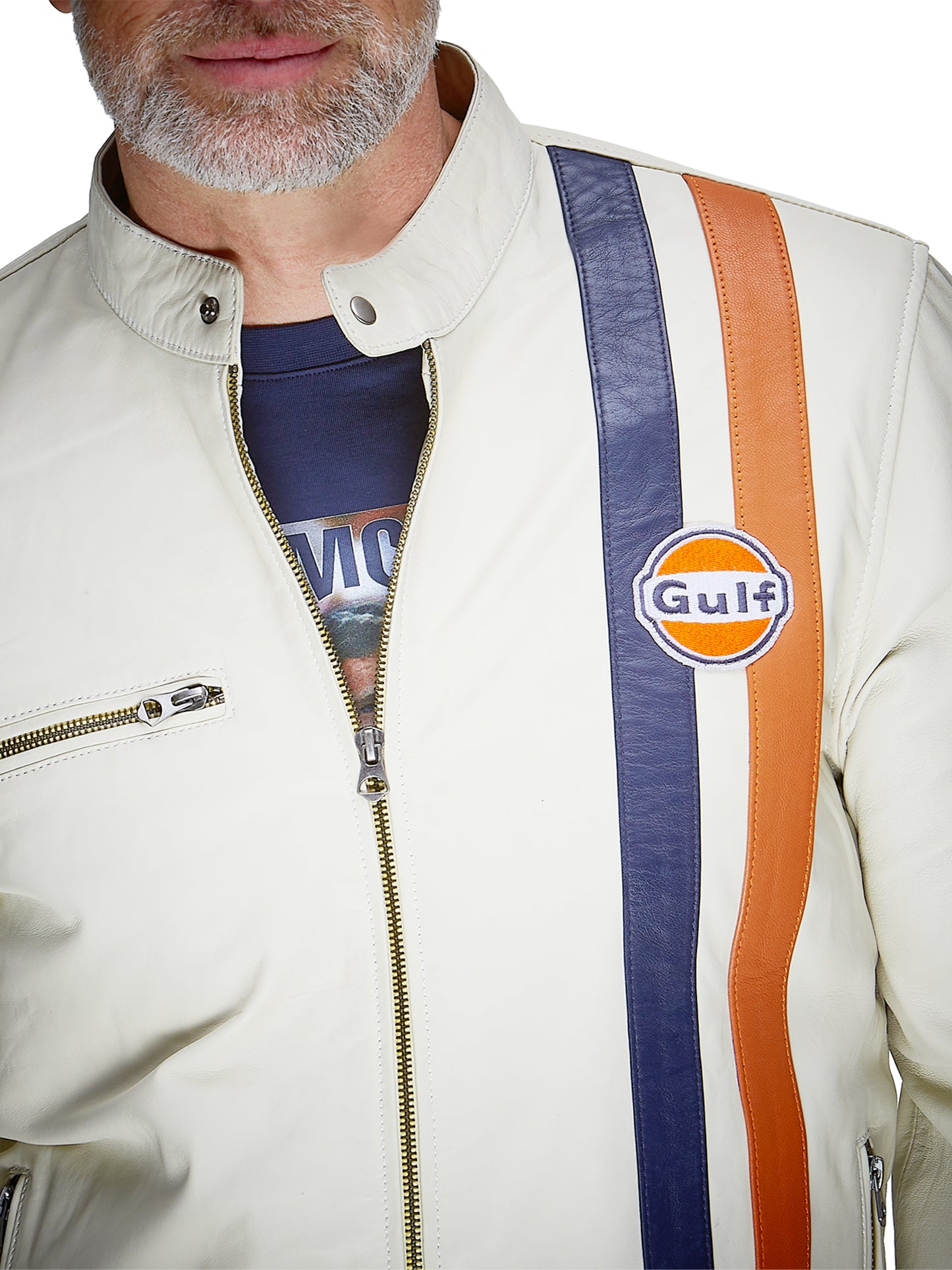 Veste Cuir Gulf Roadmaster ecru