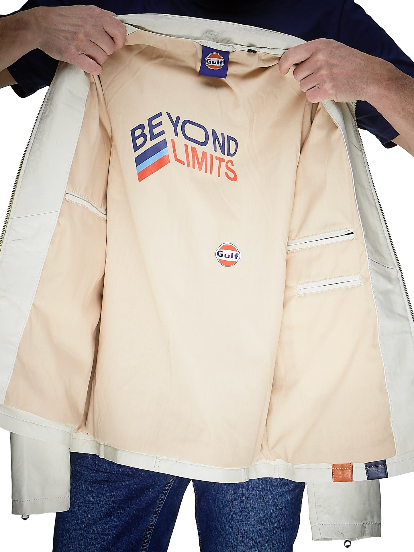 Veste Cuir Gulf Roadmaster ecru