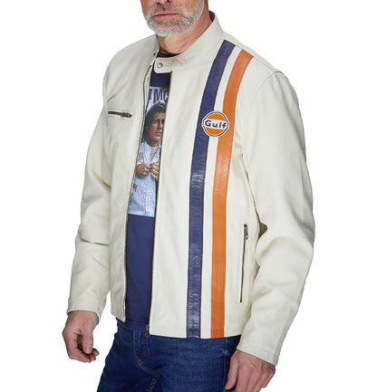 Veste Cuir Gulf Roadmaster ecru
