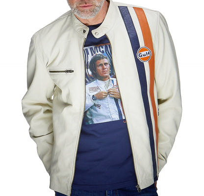 Veste Cuir Gulf Roadmaster ecru