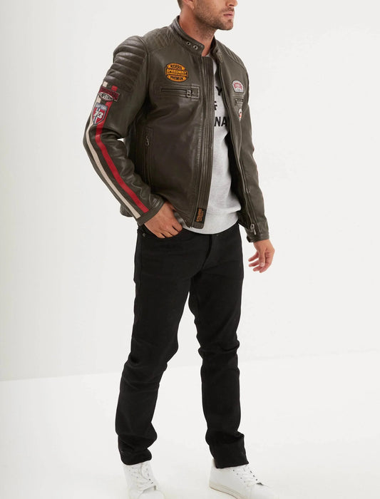 Blouson cuir motard Gasly Sheep  Daytona 73 Dark kaki
