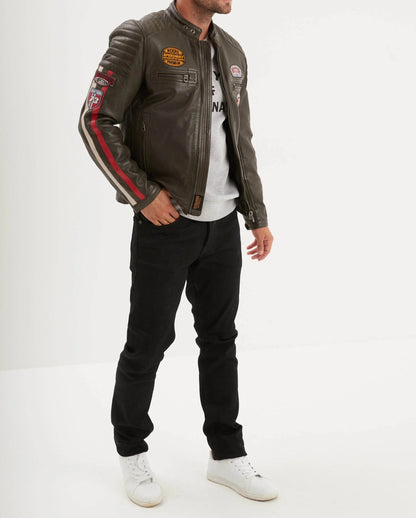 Gasly – Blouson cuir motard kaki vintage | Daytona 73
