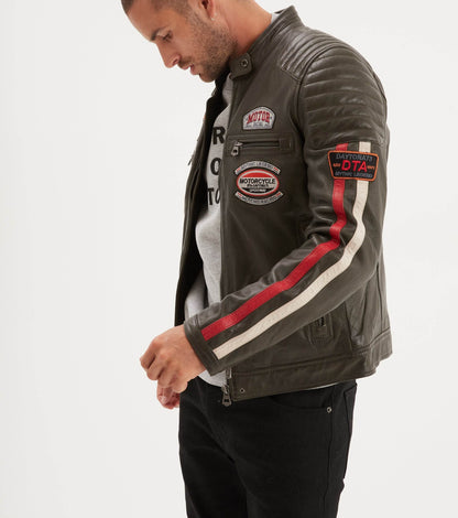 Blouson cuir motard Gasly Sheep  Daytona 73 Dark kaki