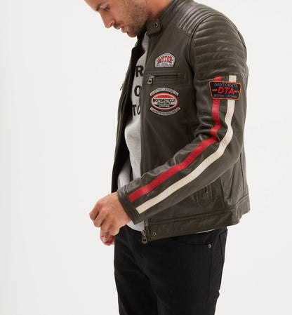 Gasly – Blouson cuir motard kaki vintage | Daytona 73