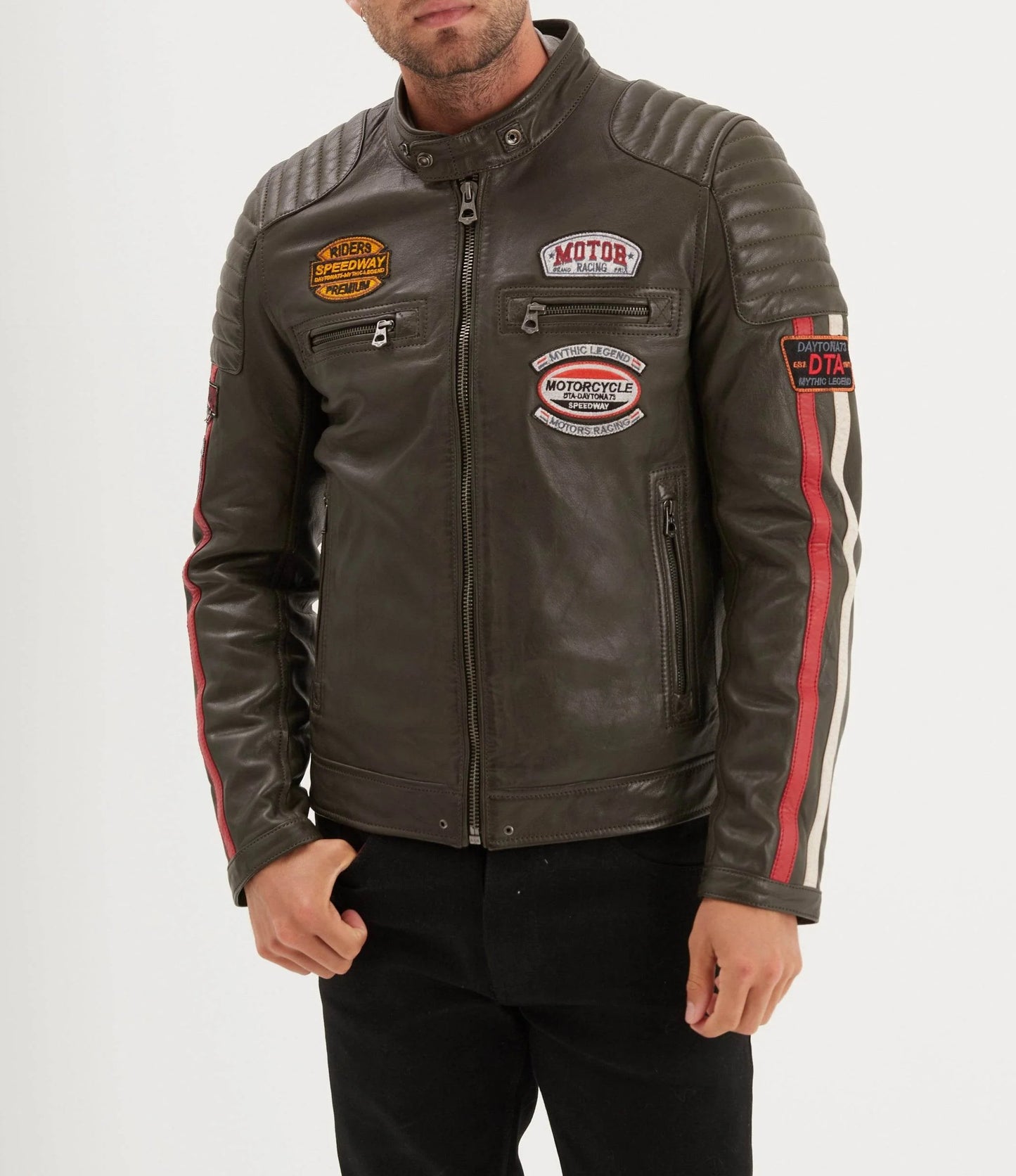 Blouson cuir motard Gasly Sheep  Daytona 73 Dark kaki