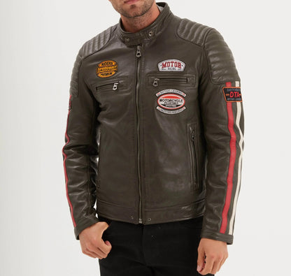 Gasly – Blouson cuir motard kaki vintage | Daytona 73
