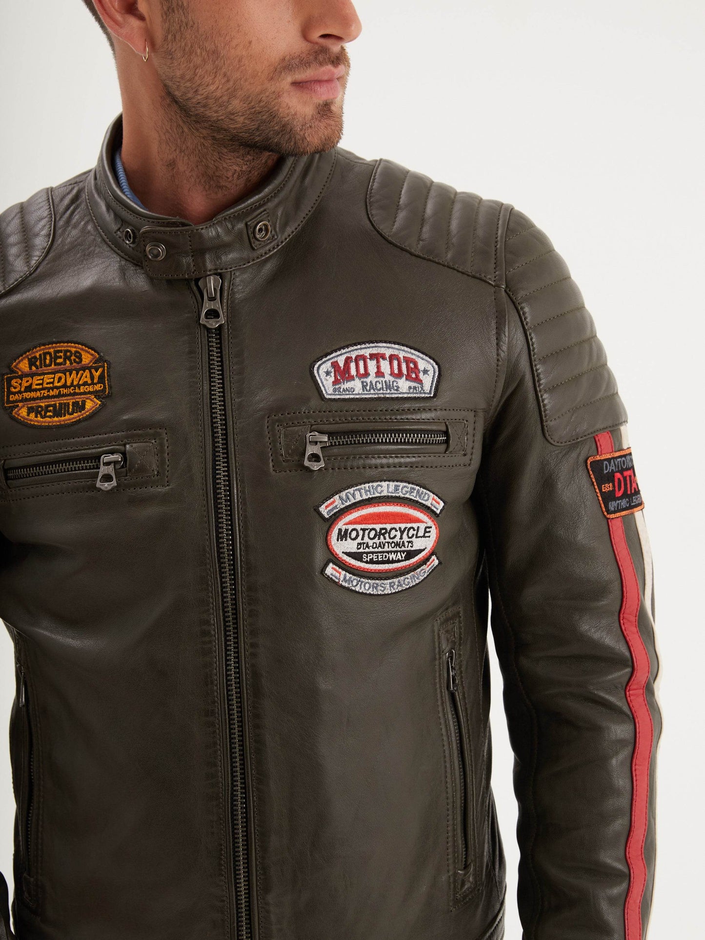 Blouson cuir motard Gasly Sheep  Daytona 73 Dark kaki