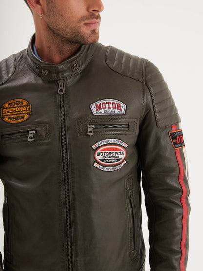 Blouson cuir motard Gasly Sheep  Daytona 73 Dark kaki