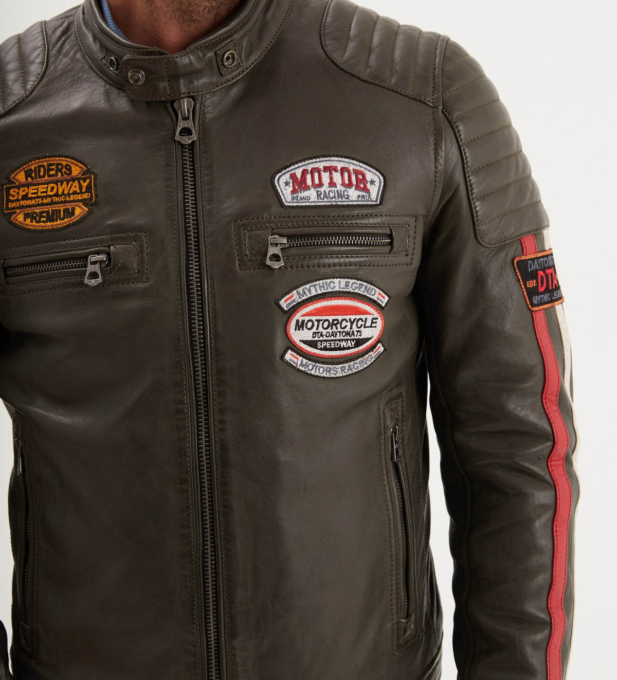 Gasly – Blouson cuir motard kaki vintage | Daytona 73