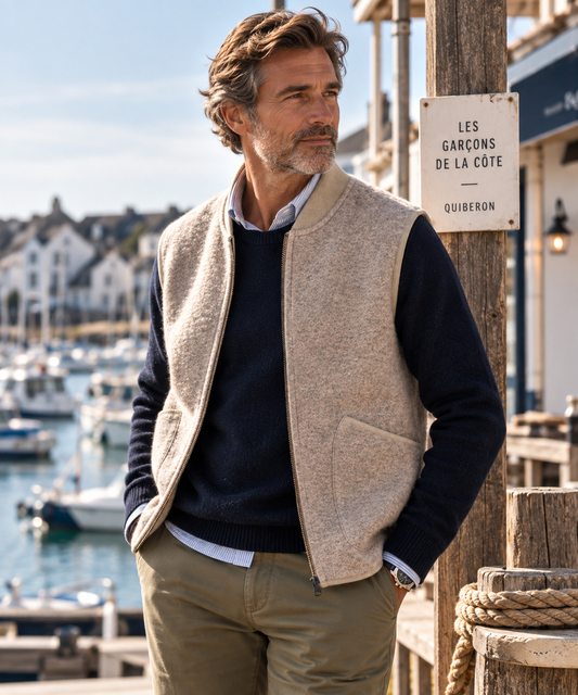 Gilet Homme en Laine Bouillie Beige – Hartford