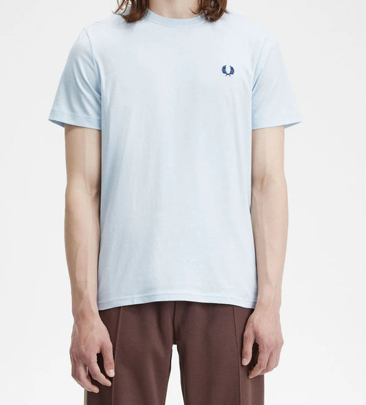 Tee shirt brodé Fred Perry col uni bleu ciel