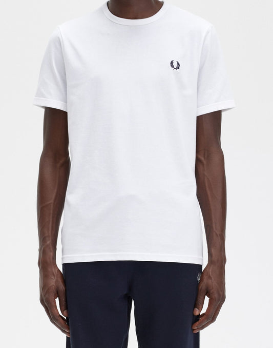 Tee shirt brodé Fred Perry col uni blanc
