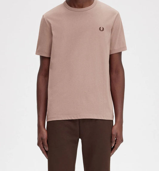 Tee shirt brodé Fred Perry col uni bleu rose