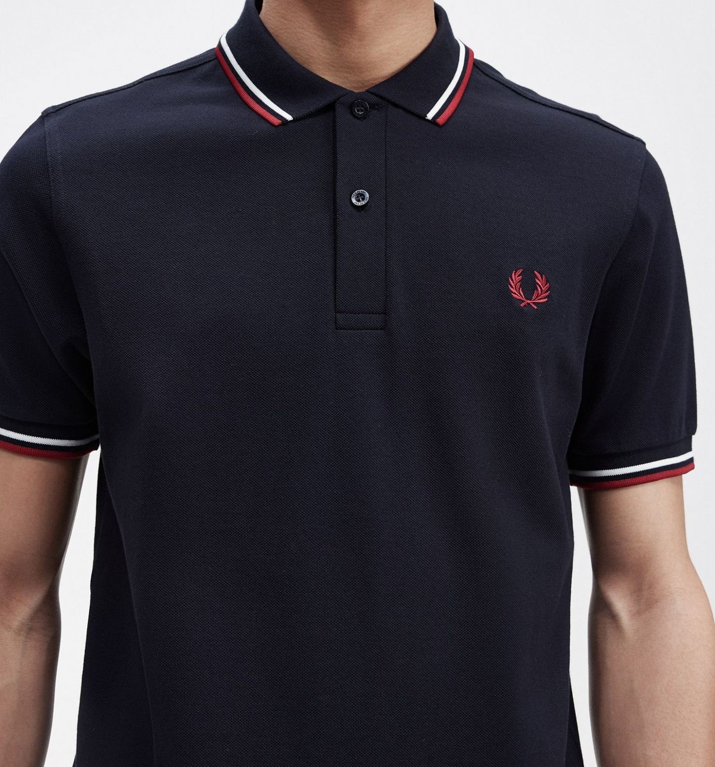 Polo manches courte brodé Fred Perry marine col rayé