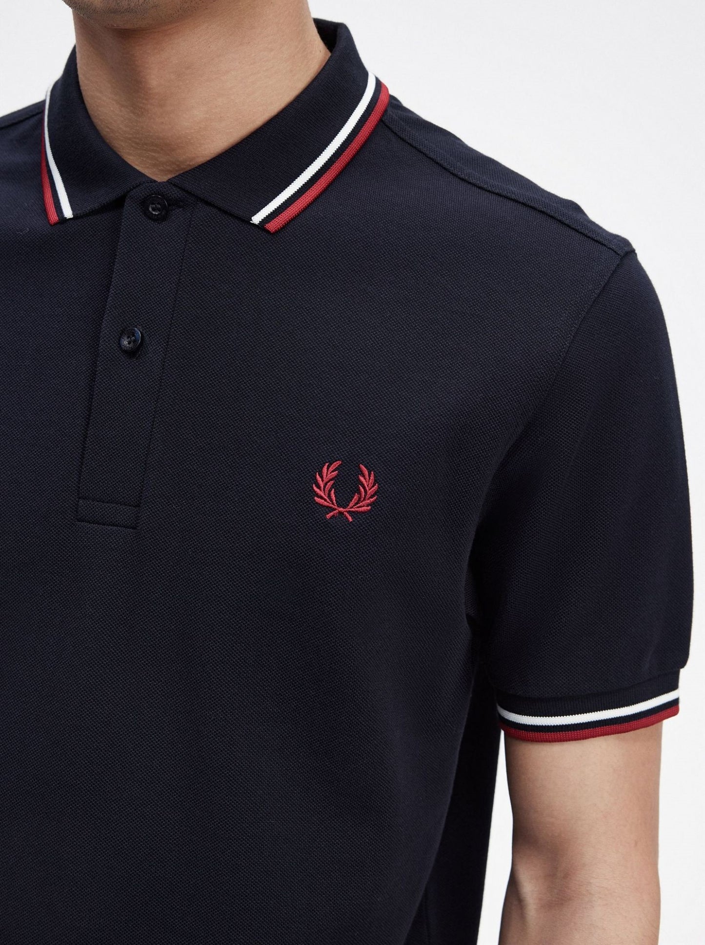 Polo manches courte brodé Fred Perry marine col rayé