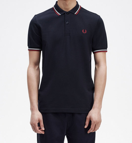 Polo manches courte brodé Fred Perry marine col rayé