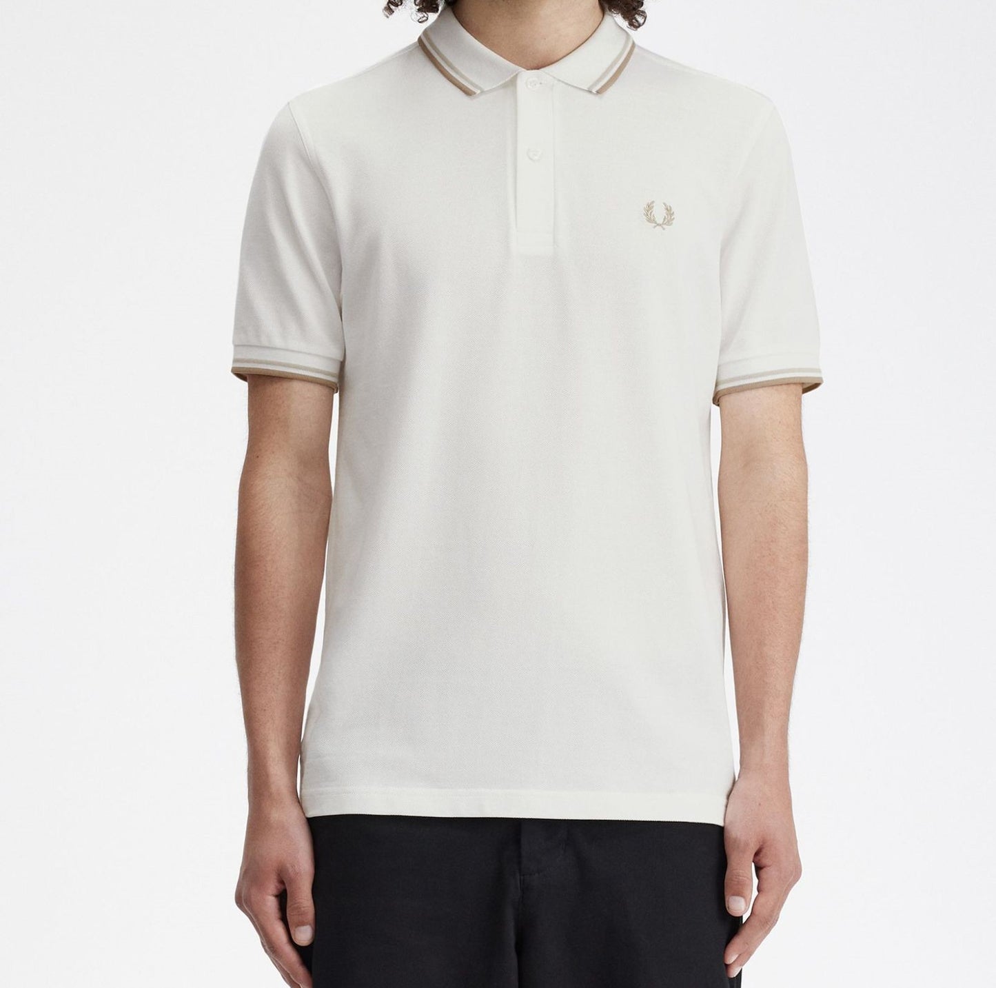 Polo brodé Fred Perry blanc col rayé