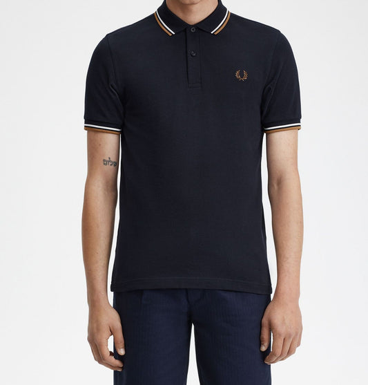 Polo brodé Fred Perry marine col rayé