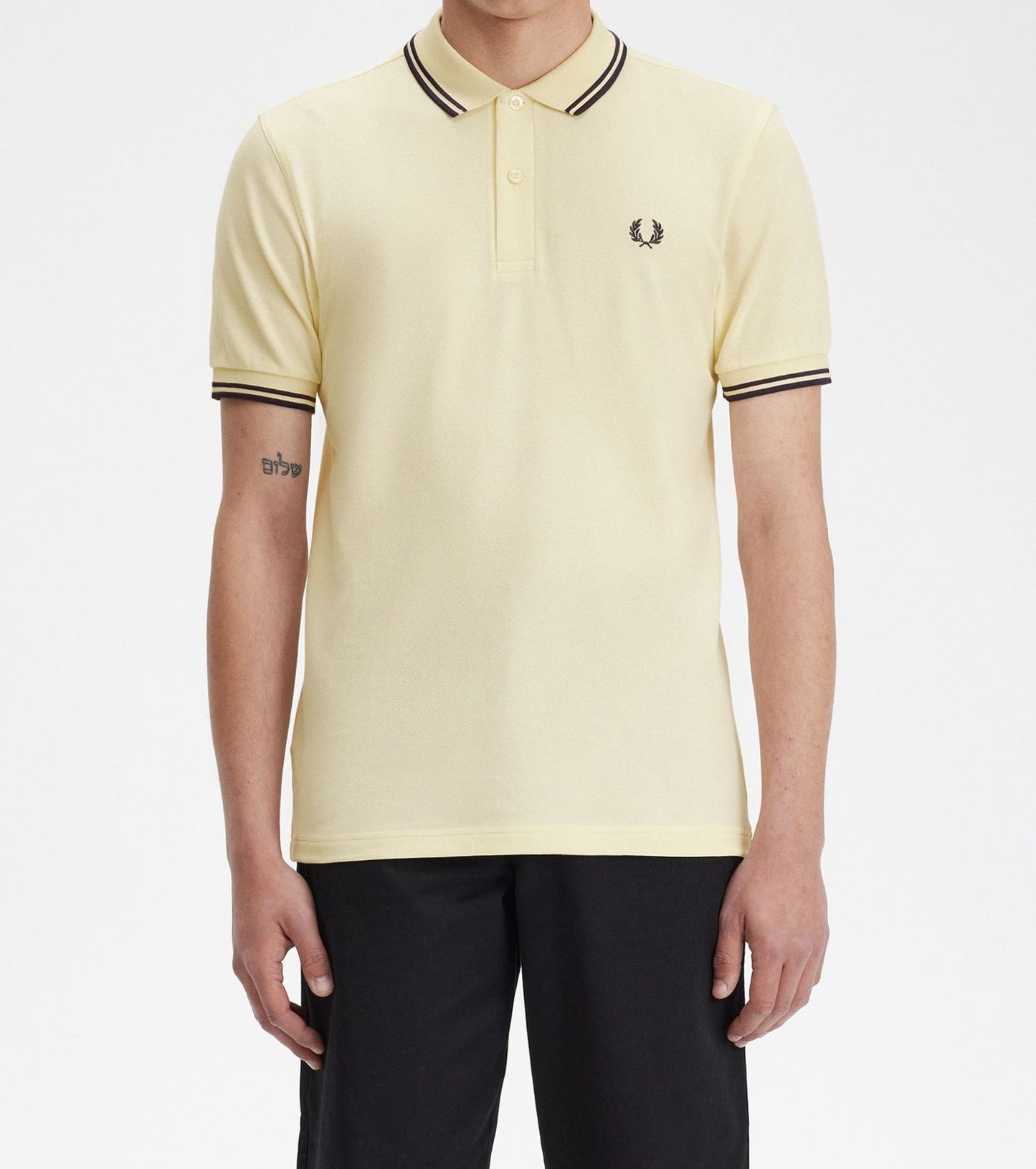 Polo brodé Fred Perry cream col rayé