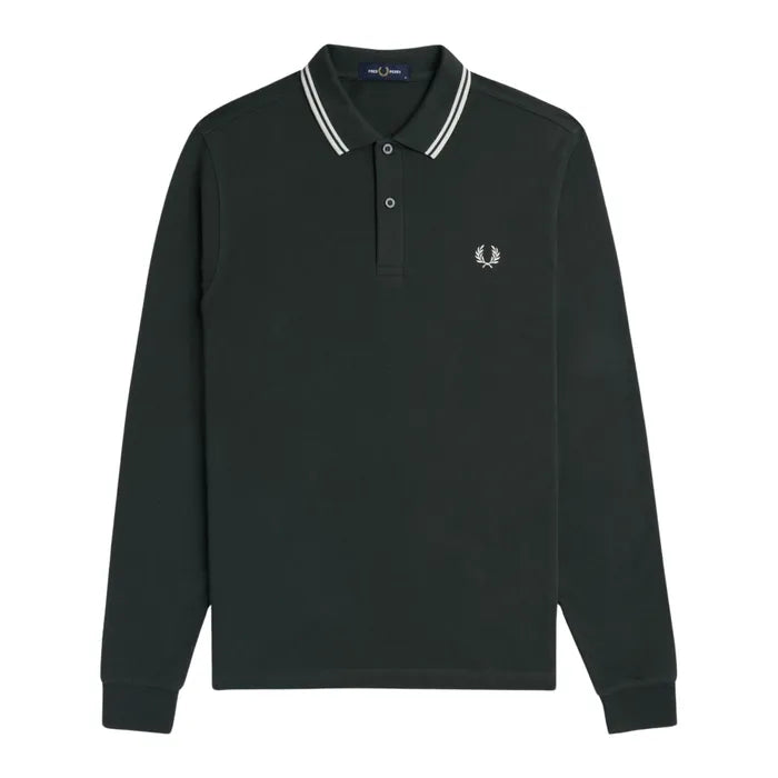 Polo manche longue Fred Perry vert foncé col rayé