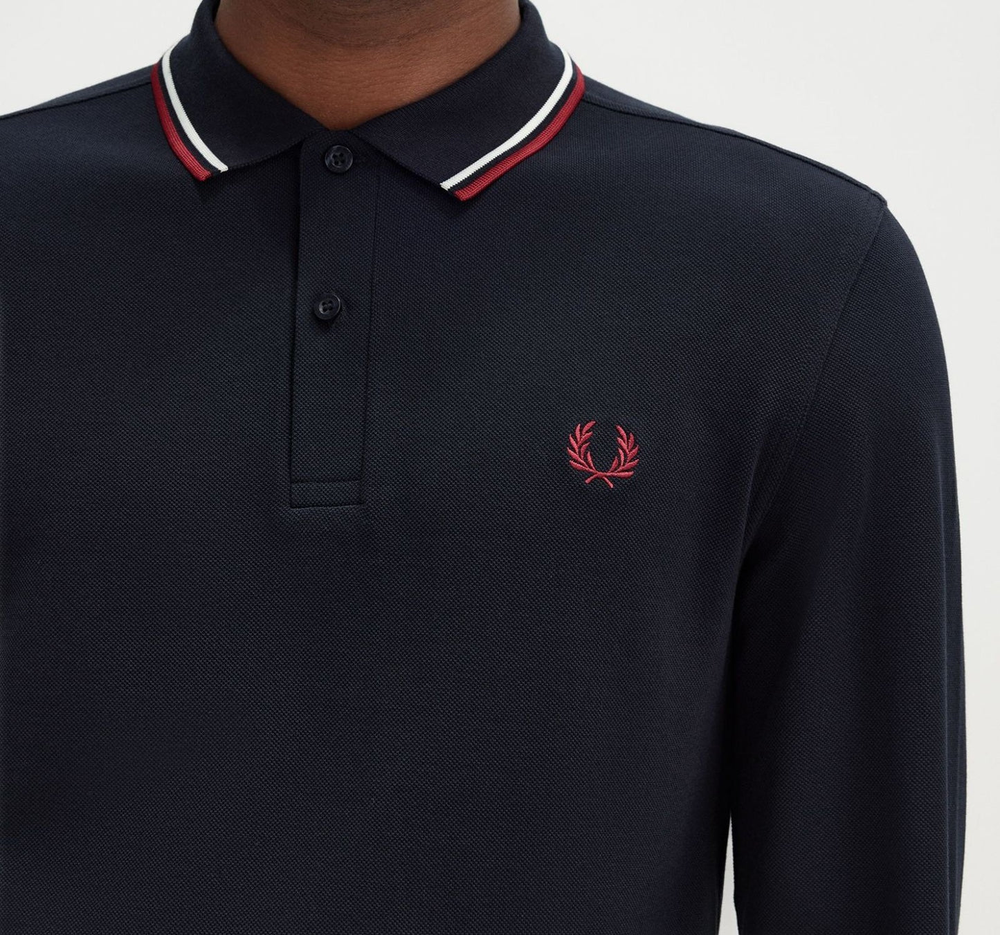 Polo manche longue Fred Perrry navy col rayé