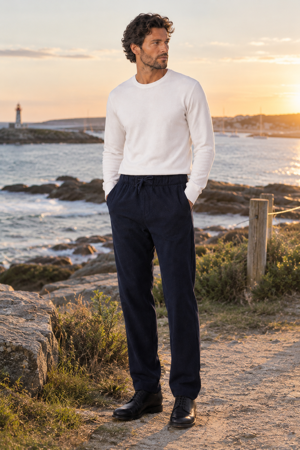 Pantalon Homme en Flanelle de Laine Bleu Marine Joggy – Hartford