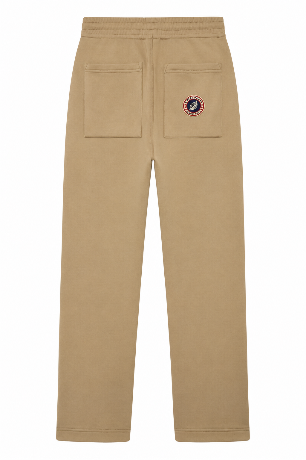 Pantalon Iconic Straight Sweet Pants White Pepper vu de dos, poches plaquées et patch logo tricolore.