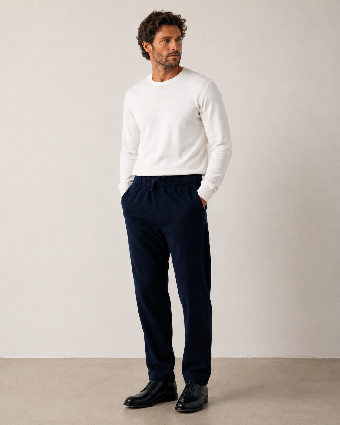 Pantalon Homme en Flanelle de Laine Bleu Marine Joggy – Hartford