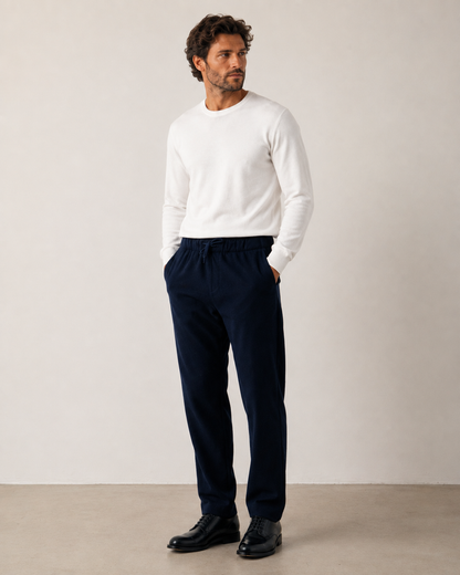 Pantalon Homme en Flanelle de Laine Bleu Marine Joggy – Hartford