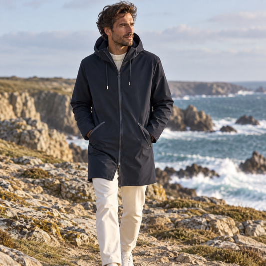 Parka Pullin DKNAVY portée homme style élégance côtière sur la Côte Sauvage
