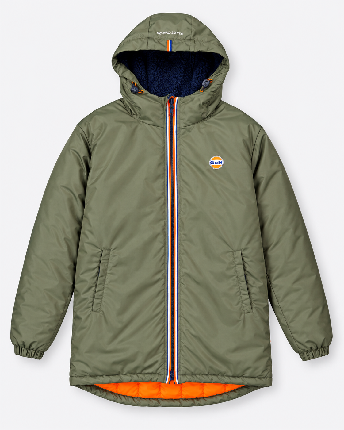 Parka d’hiver Gulf kaki homme vue de face avec patch poitrine et zip contrasté