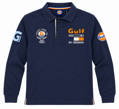 Polo Gulf Bold 1901 manches longues bleu marine, capsule 125 ans, vue de face