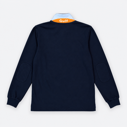 Polo manches longues Gulf bleu marine vue de dos avec broderie au col
Polo plié :