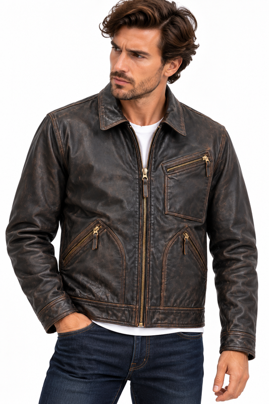 Blouson Lovel cuir homme Daytona – Agneau vieilli noir