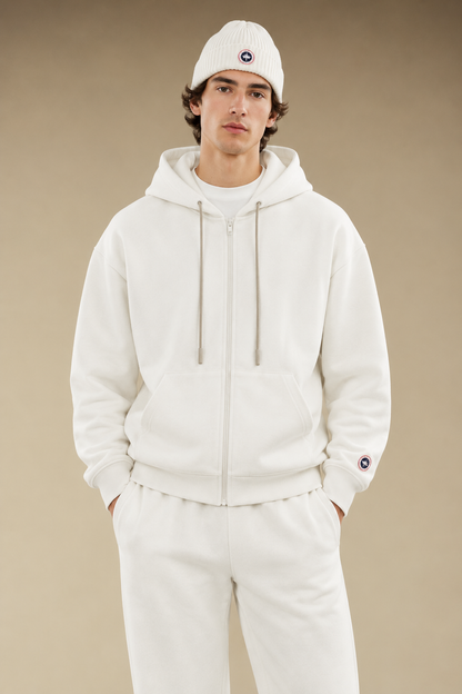 Homme portant le sweat à capuche zippé Sweet Pants Iconic Zip Up Off White